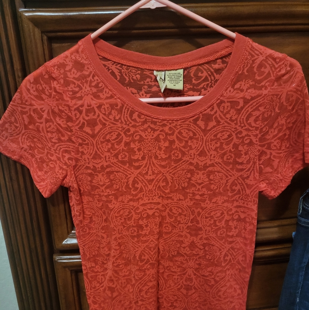 BKE Orange short sleeve sheer Tee M